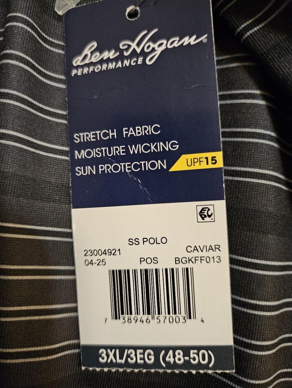 Ben Hogan Mens 3XL Golf Polo Shirt Black Gray Stripe Performance Stretch NWT - Picture 4 of 4